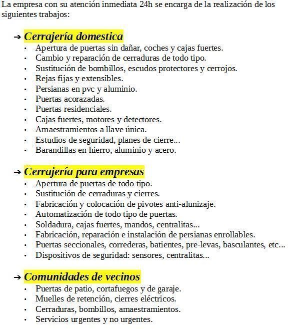 cerrajeros Alzira 24 horas detalla sus servicios